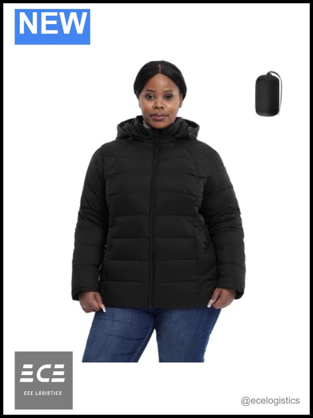 Plus Size Packable Puffer Jacket Water-Resistant Lightweight Winter Coat